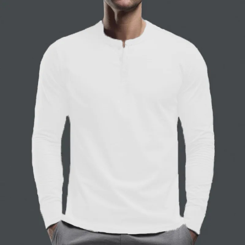 2024 Spring Autumn New Men\'s Pullovers Crew Neck Button Solid Color Fashion Slim Young Style Classic Long Sleeve T-shirt Tops