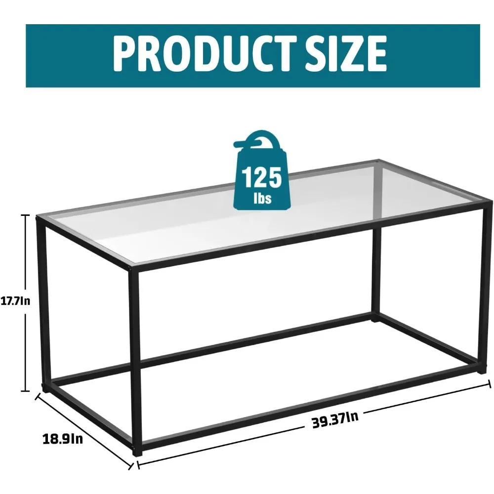 طاولة القهوة الحديثة، طاولة القهوة البسيطة لغرفة المعيشة، سطح زجاجي مقسى بإطار معدني قوي، سهل