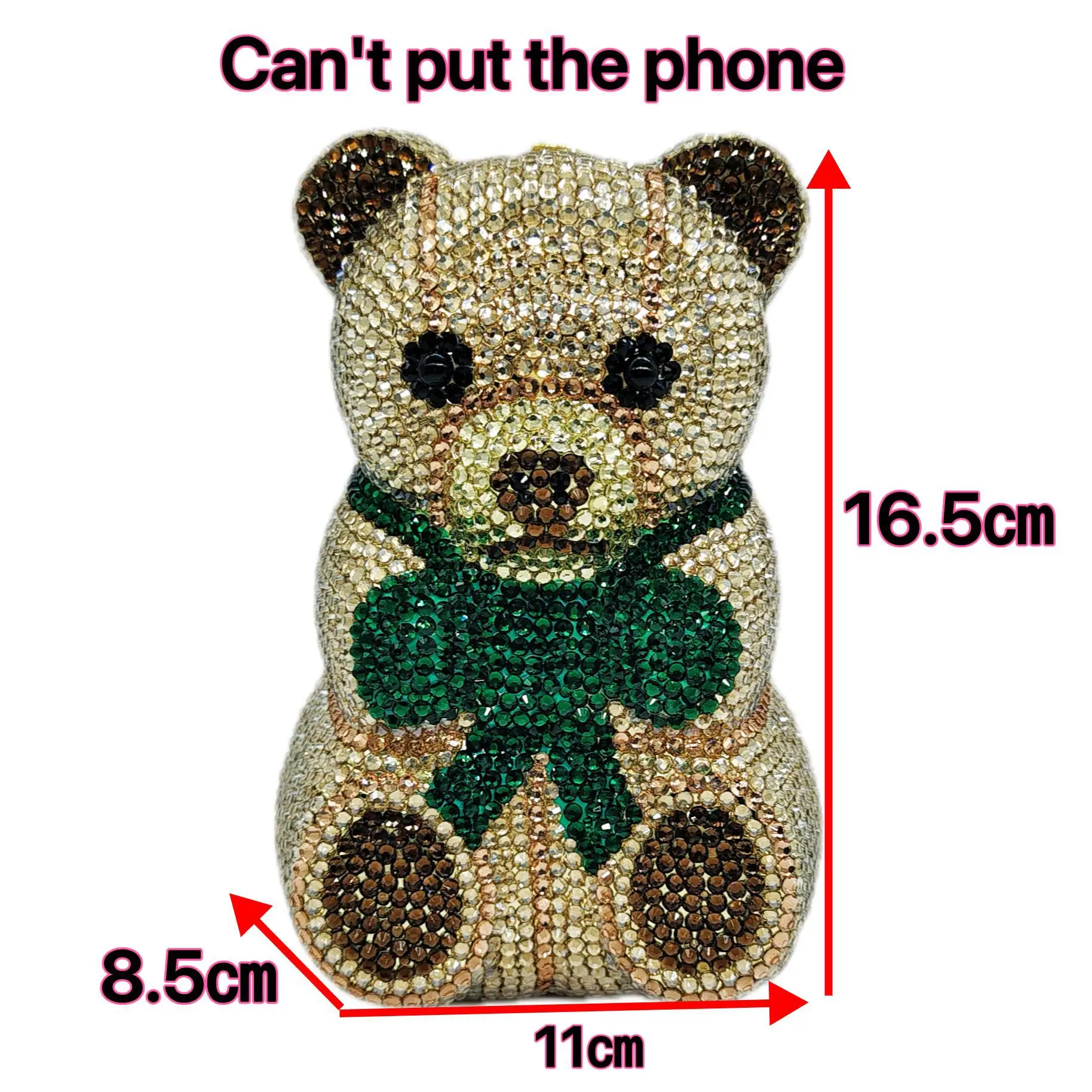 Braut- und Hochzeitsparty-Handtasche für Damen, Abendtasche mit niedlichem Teddybär-Motiv, hochwertige Clutches, elegante klassische Kristalltaschen – Detail 12