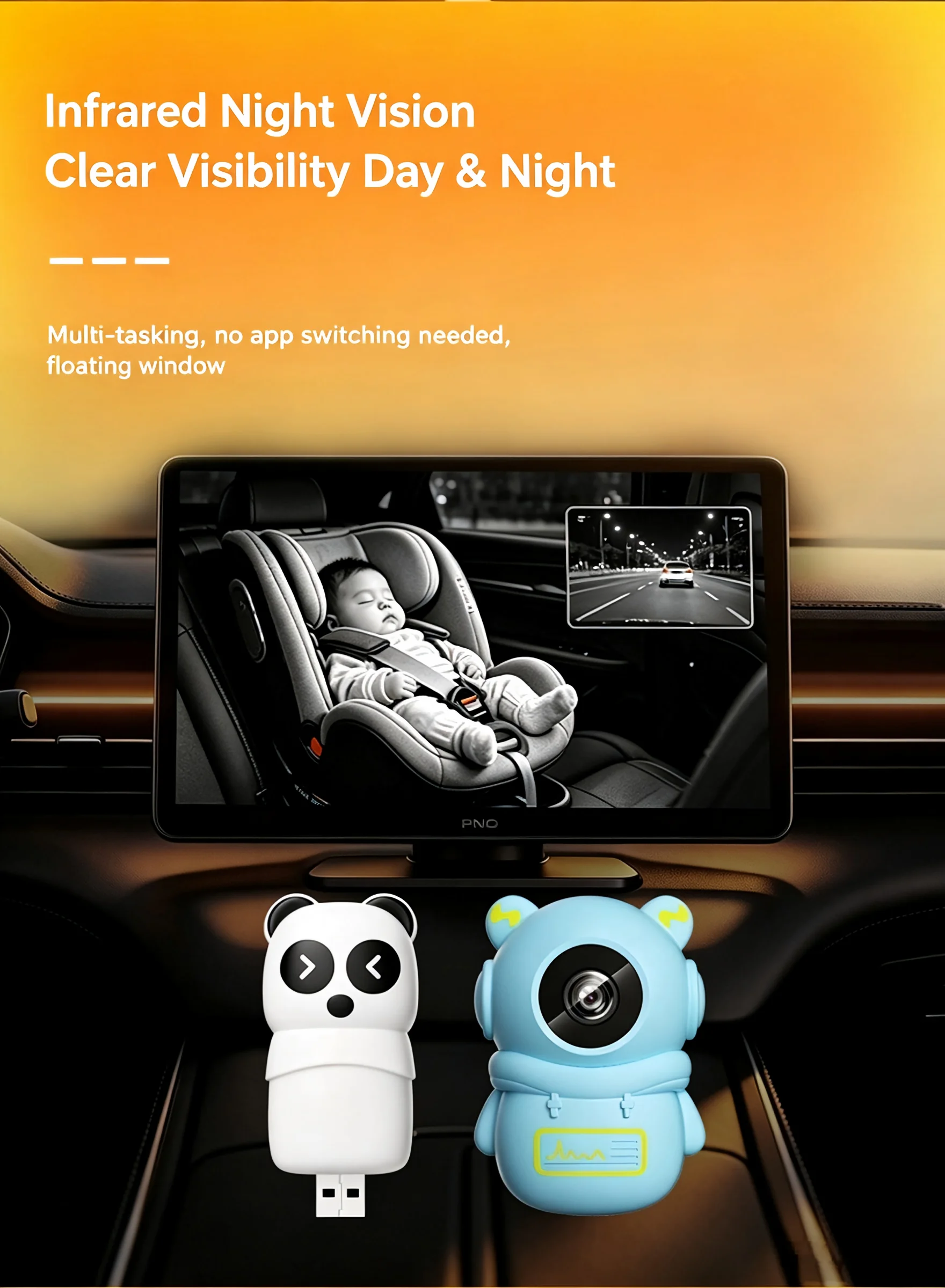 Wireless CarPlay Box with HD 1080P Camera, Monitor Baby While Driving, Safe Travel, Ideal for One Person with Kids, OEM Screen