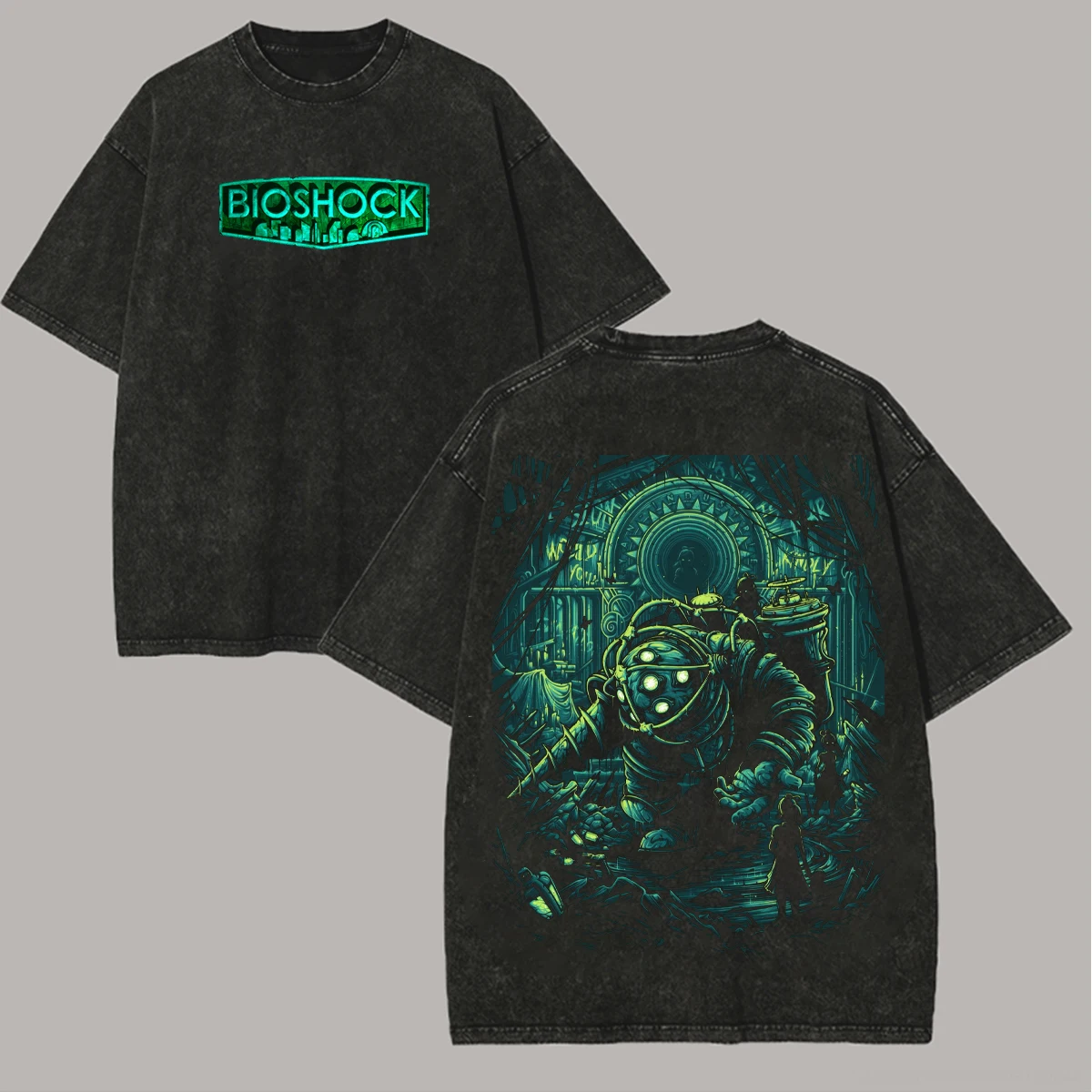 BioShock hot product New Model Washed T-shirt personality Clothes Retro Fashion Streetwear Trendy Couples Classic high quality