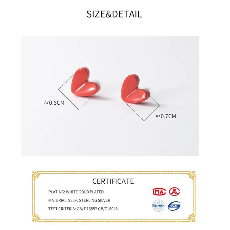 INZATT Real 925 Sterling Silver Ceramics Heart Stud Earrings For Women Party Cute Fine Jewelry Minimalist Bijoux In Summer