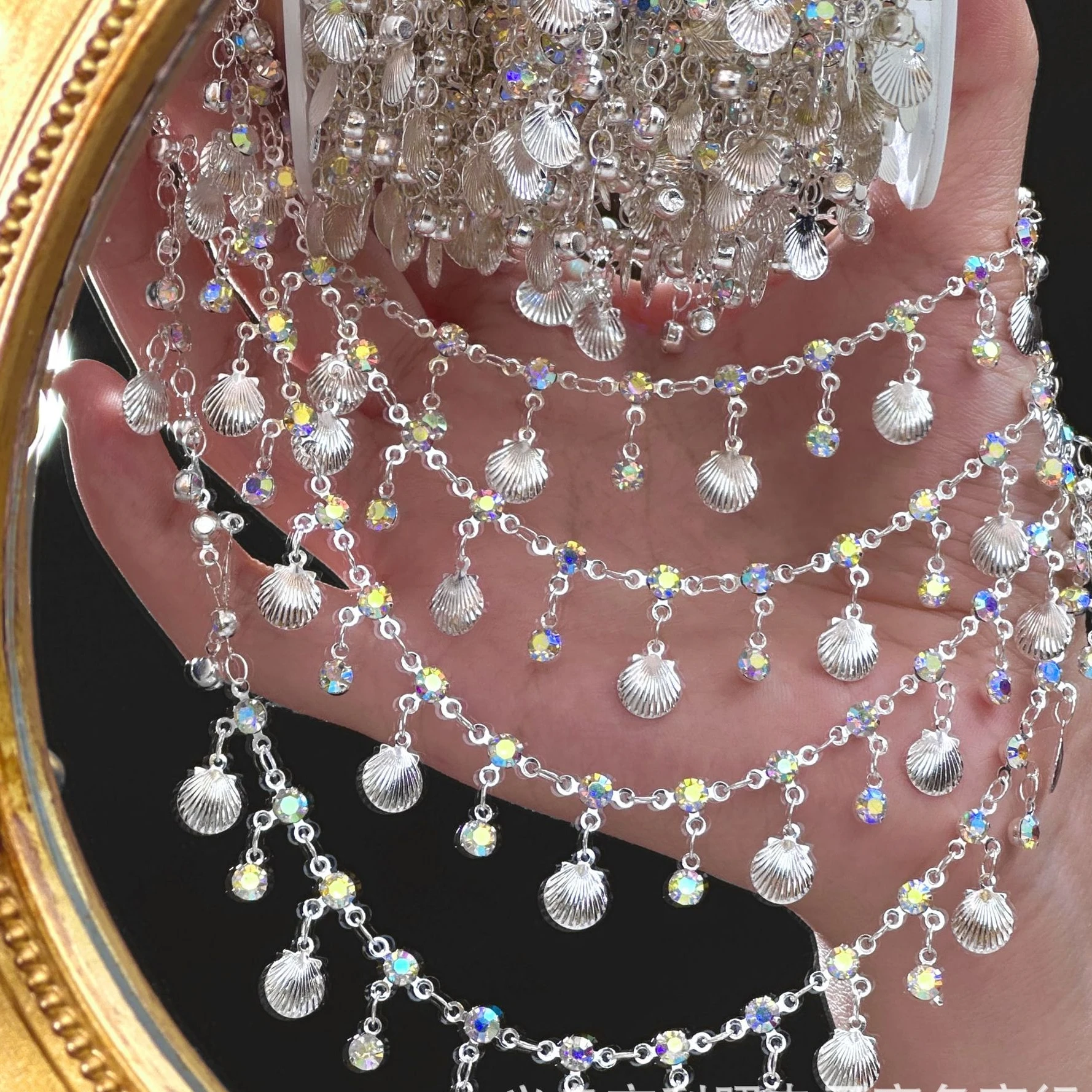 1 Meter glänzende Zirkon-Muschel-Seestern-Anhänger mit Messingkette für DIY-Halsketten, Armbänder, Sommer-Schmuck, Bastelmaterialien – Detail 7