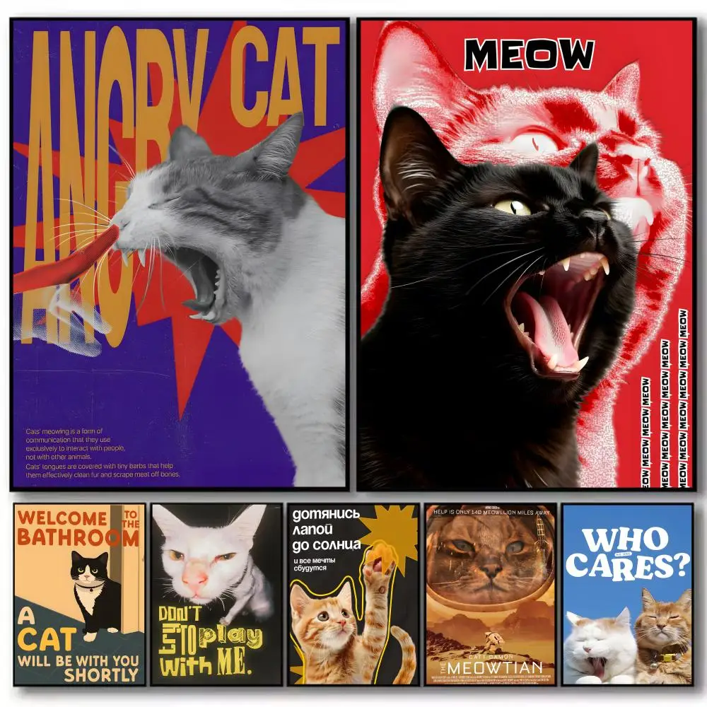 Pattern cat meme Poster High-definition  poster stickers, suitable for bedroom, living room, home decoration