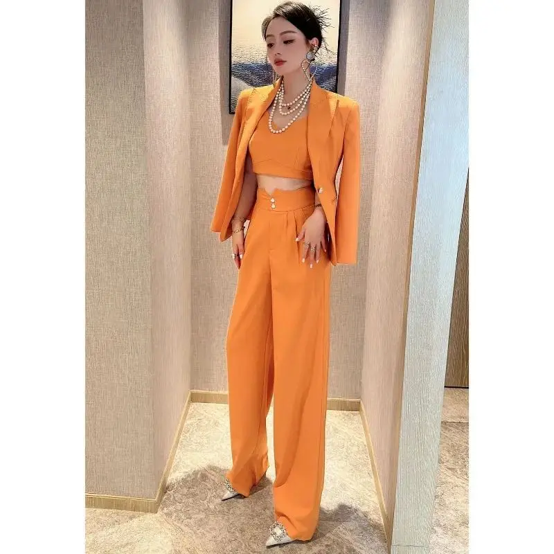 Temperament Fashion Casual Women's Set Korean Edition Western Fashionable Suit Wide Leg Pants Slimming Two Piece Set