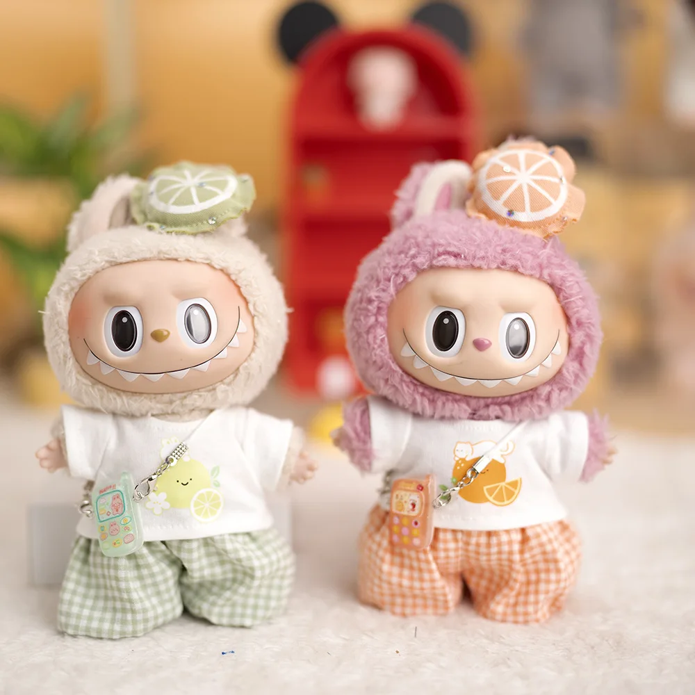 For 17cm Labubus Dolls Clothes Casual T-shirt and Pants Dress Up Doll Accessories Sitting Party Changing Dress Game DIY Toys