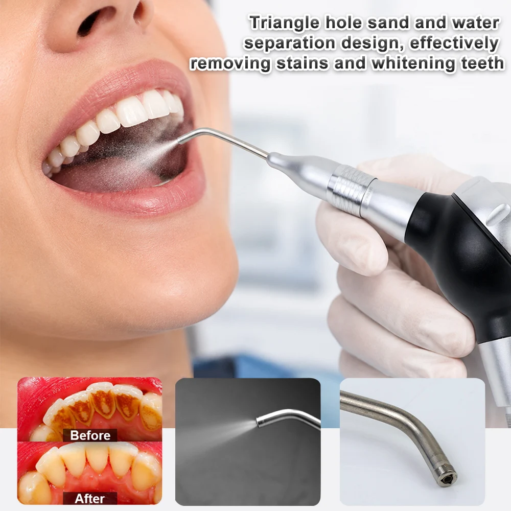 Dental Rainbow Air Polisher Black Handpiece with 2/4 Holes and Detachable Nozzle Dental Air Flow Polisher for Removing Teeth