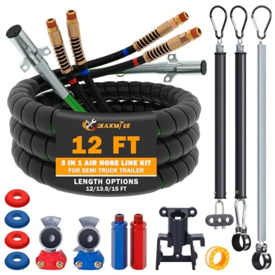 

12 FT Semi Truck Air Lines Kit with 3 Pcs Tender Spring Kit and Glad Hands with Gladhand Holder Handles 3IN1 Trailer Cord and A