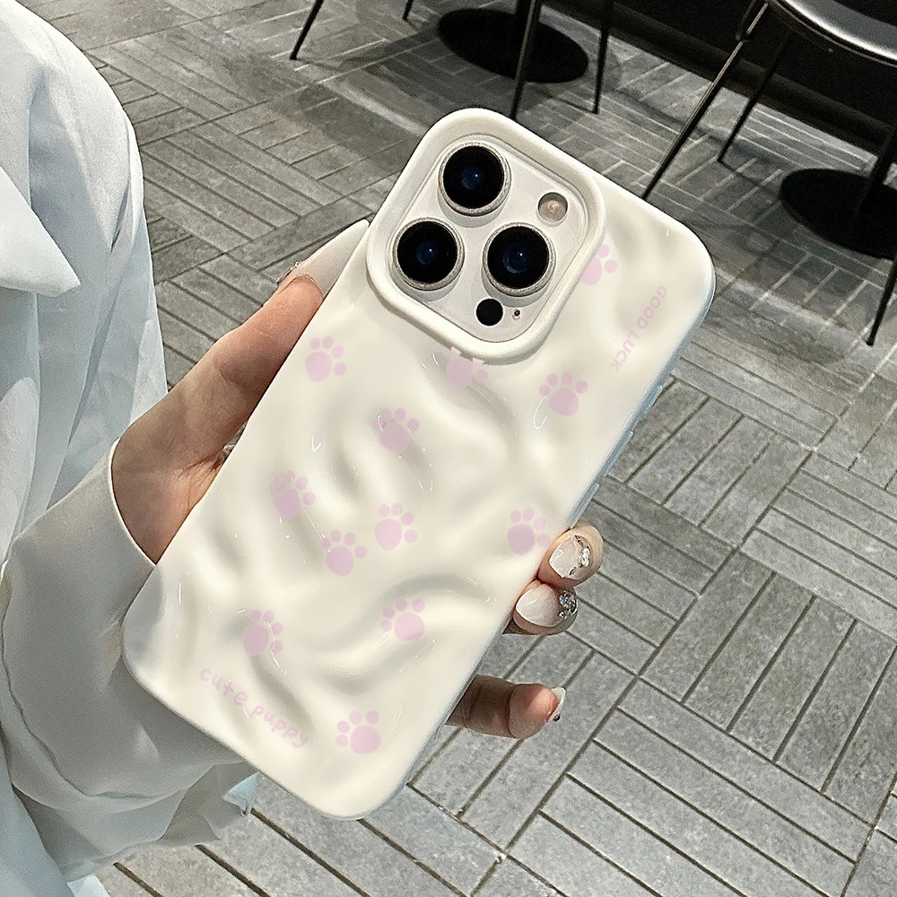 Kreative Katzen- und Hundepfoten-Handyhülle für iPhone 17 16 15 14 13 12 11 Pro Max 14 15 Plus 17Air Falten-Wellen-Soft-Silikon-Schutzhülle – Detail 4
