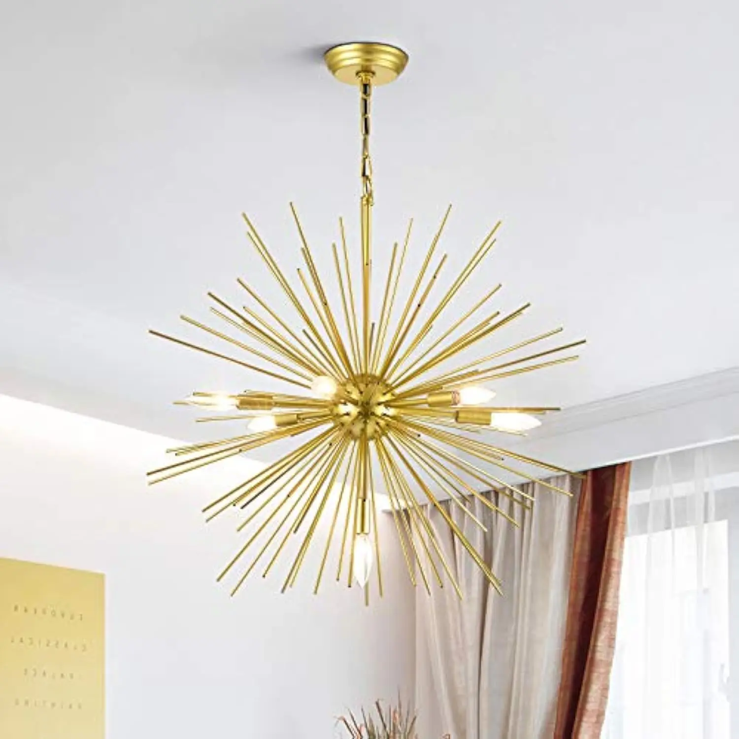 

Gold sputnik chandelier, 7 lights satellite pendant light fixtures, 25.6'' modern starburst firework metal ceiling light, for d