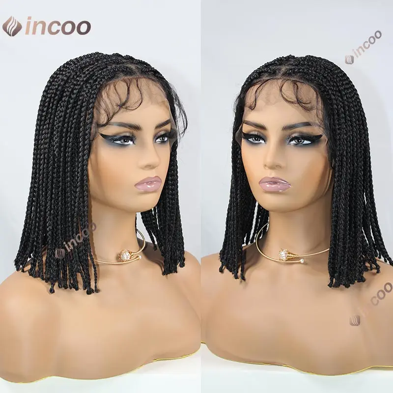 Short Box Braided Wigs Synthetic Full Lace Front Wigs Knotless Box Braid Bob Wig for Black Women Locs Goddess Cornrow Braids