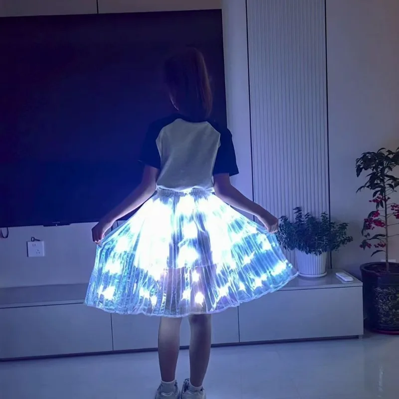 Branco led light up saia desempenho de palco plissado maxi círculo saia médio oriente dança traje brilhante balanço completo vestuário