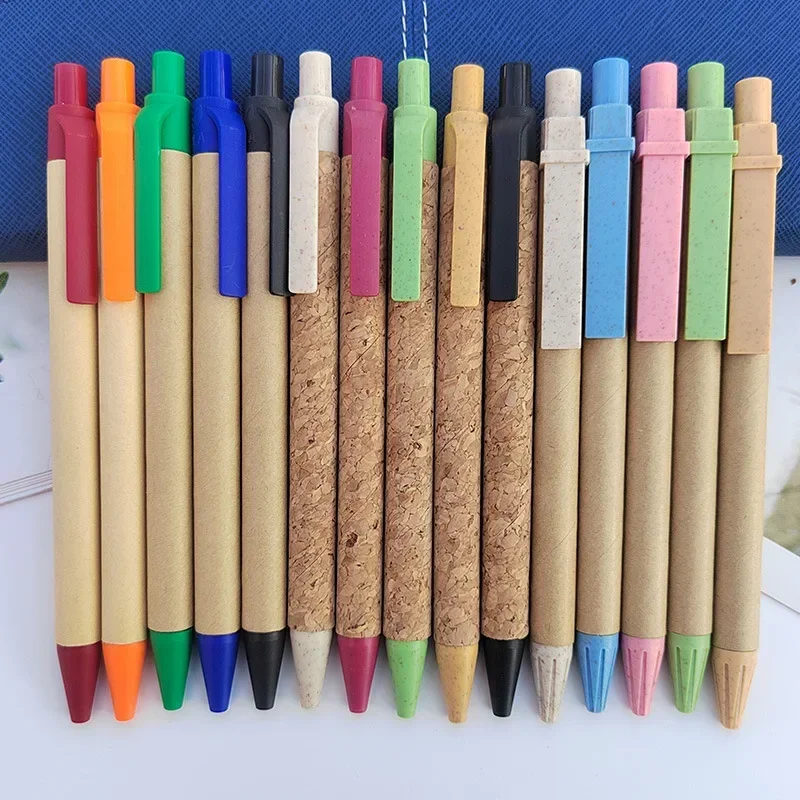 200pcs-wholesales-eco-friendly-kraft-paper-ballpoint-pen-cork-ball-pens-for-writing-stationery-supplies