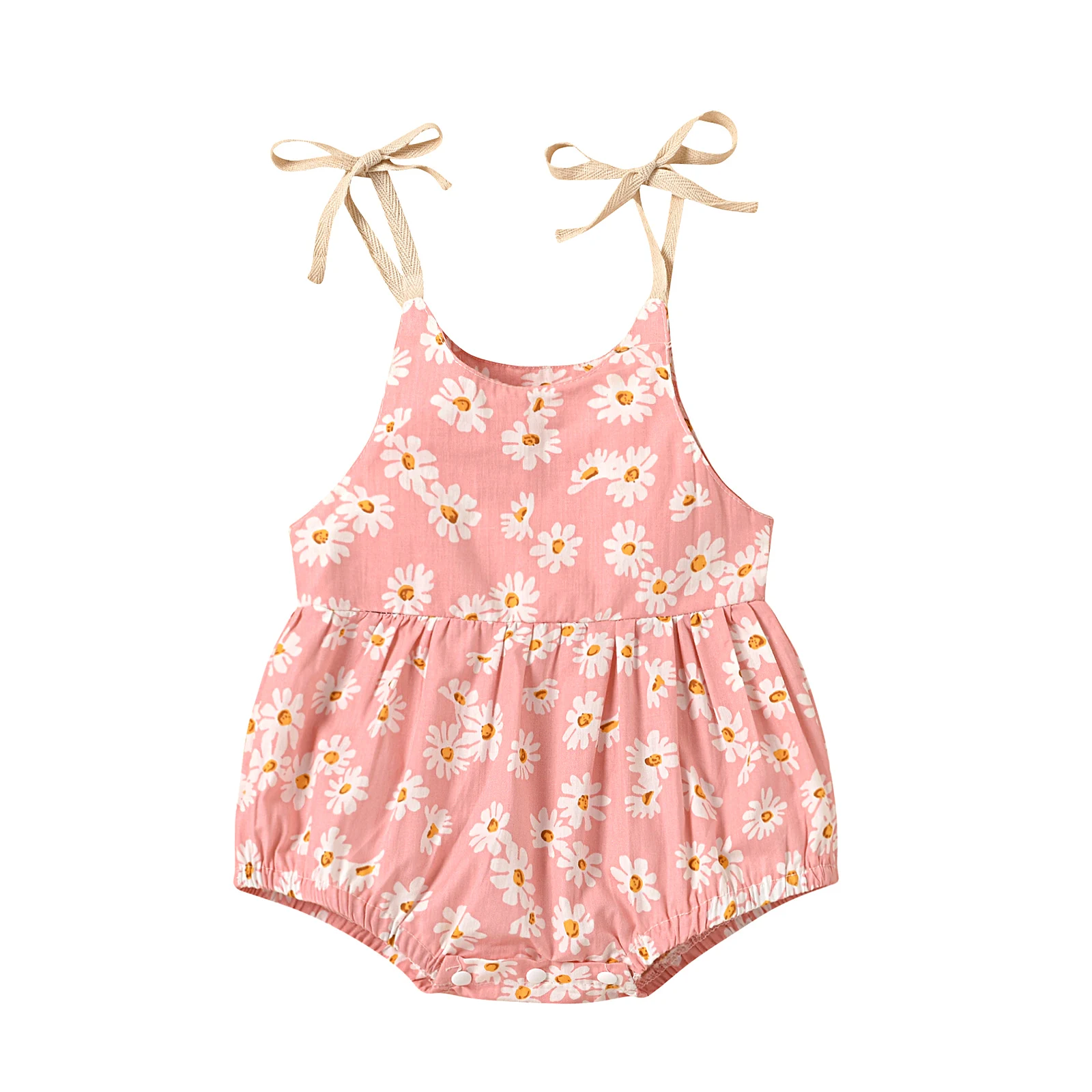 Cute Baby Girl s Floral Romper Sleeveless Daisy Print Bodysuit for Special Occasions and Photoshoots Adorable