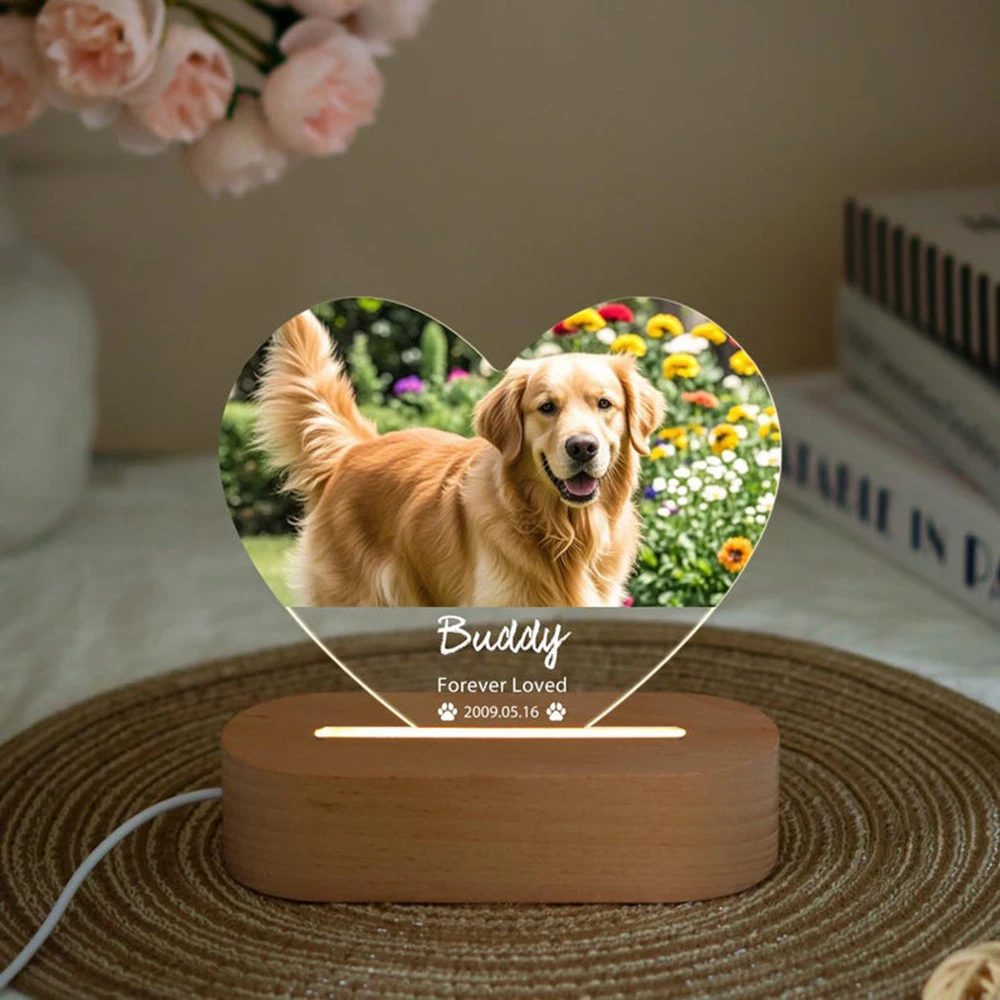 

Персонализированный ночник с фото питомца, памятная рамка-плакетка для записи роста питомца, настраиваемое украшение с изображением питомца