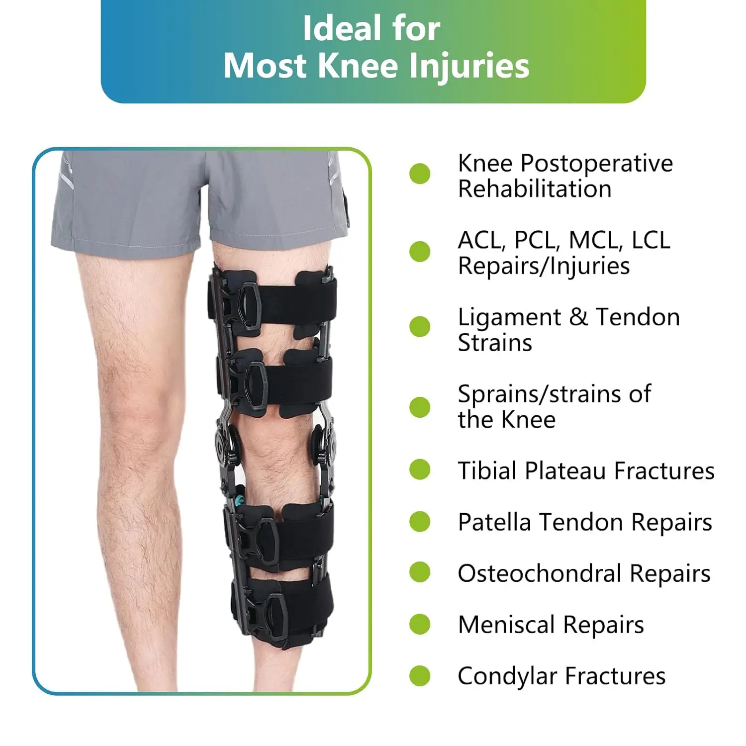 Adjustable ROM Hinged Knee Brace for Arthritis Pain and Support, Post Op Knee Immobilizer for ACL, MCL, PCL Injure, Women & Men