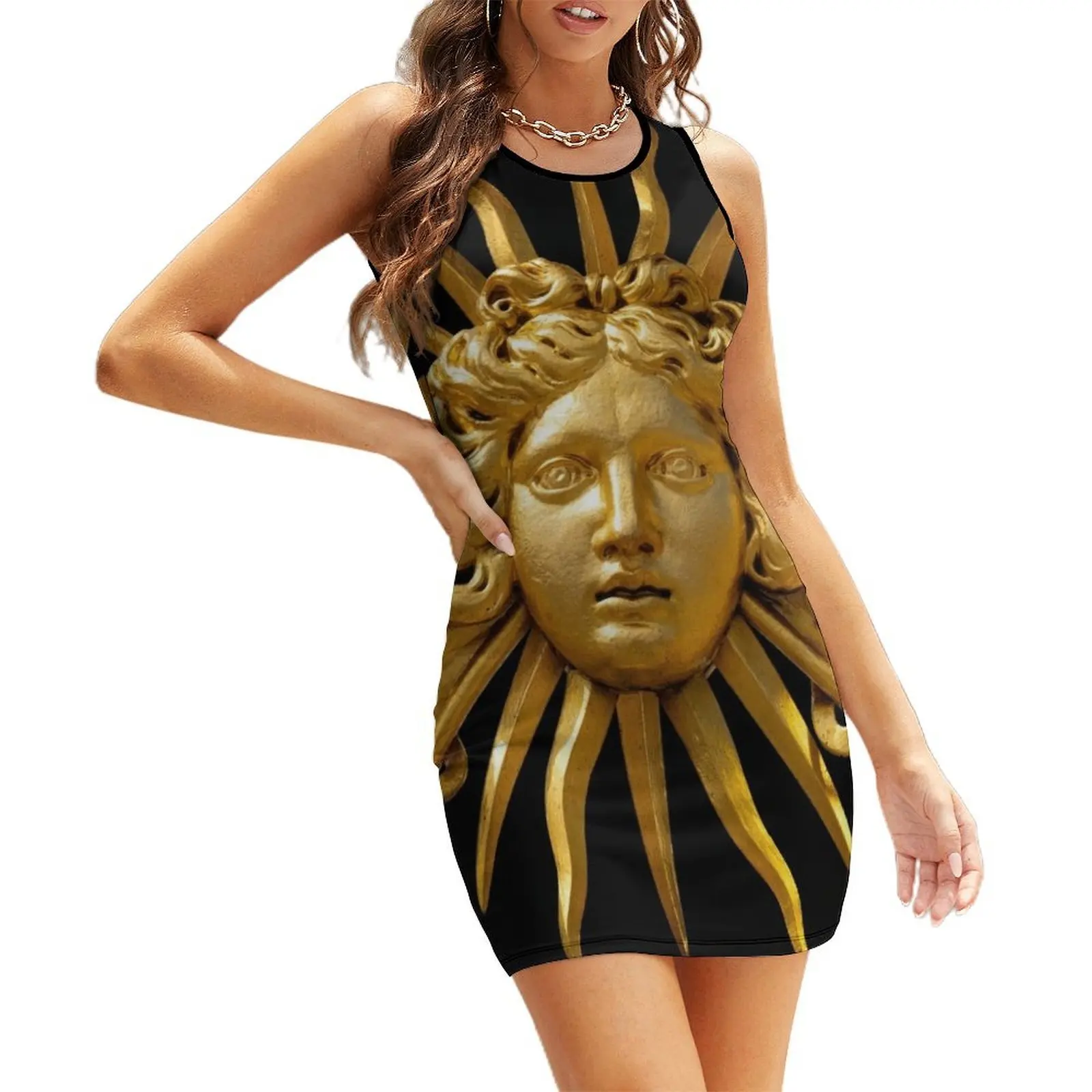 

Symbol of Louis XIV the Sun King - Black Background Sleeveless Sundress wedding dresses for parties women party dresses