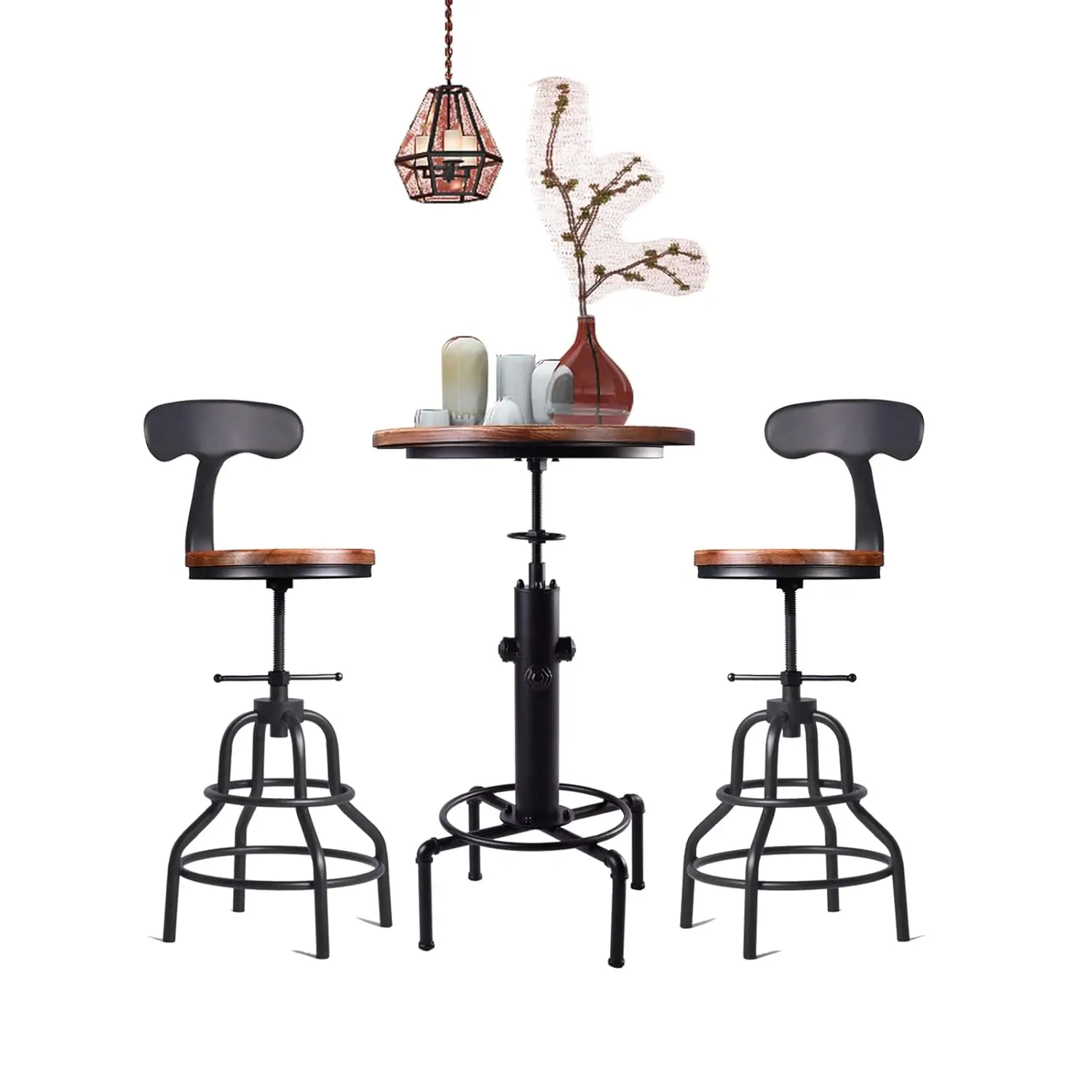 

Наборы столов и стульев Fire Hydrant из 3 предметов для коктейля в пабе, баре, вечеринки, бистро, кафе, сварные металлические ножки, круглая деревянная столешница, по индивидуальному заказу