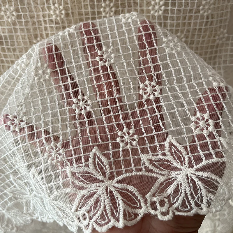

New lace embroidery cotton mesh fabric for women's dress clothing, home decoration, lace fabric sold by yards