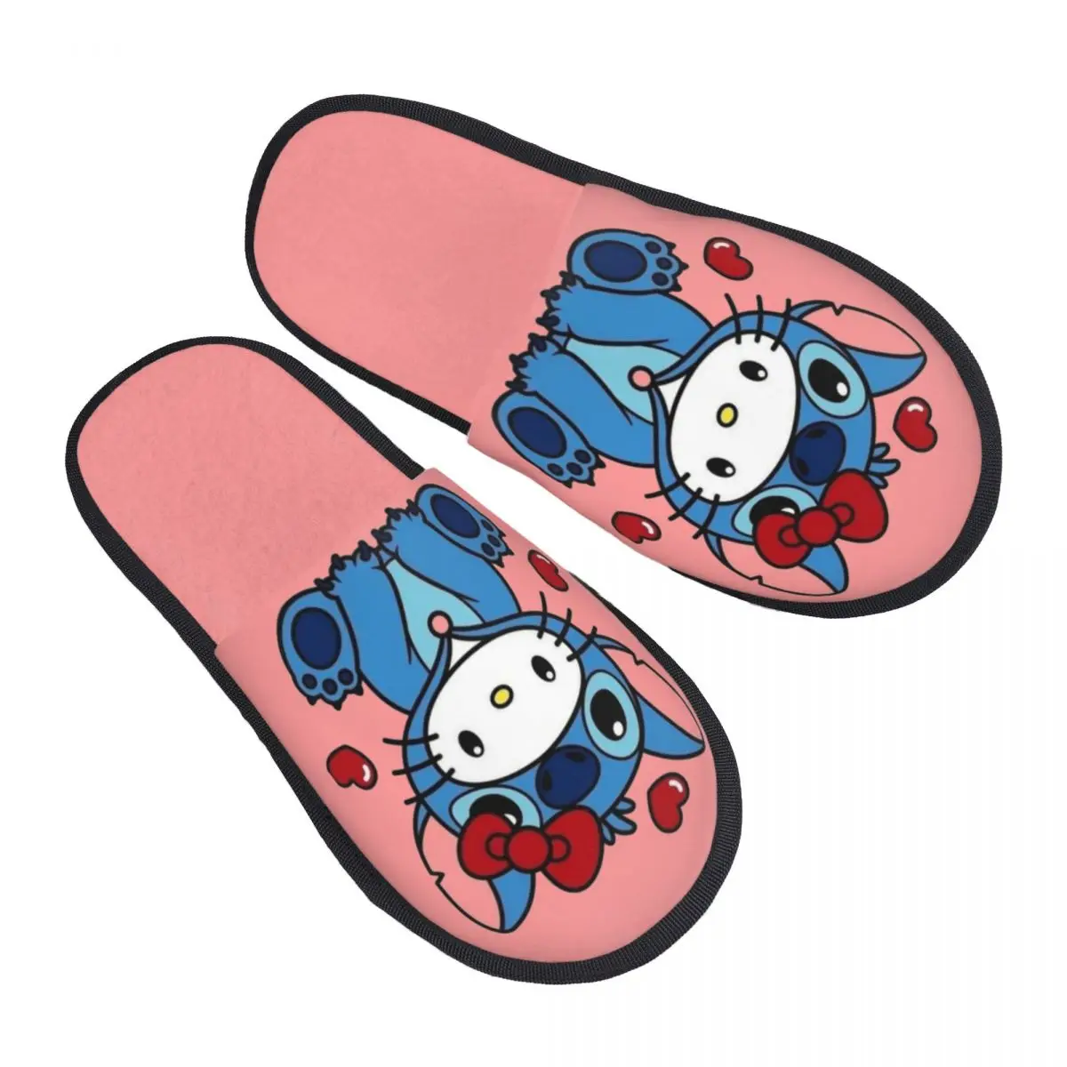 

Женские домашние тапочки с принтом «Hello Kitty Stitch», мягкие теплые пушистые тапочки из пены с эффектом памяти, домашняя уличная обувь