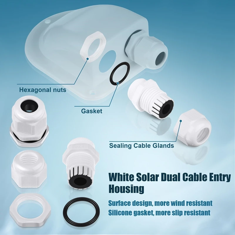 2 Pack Solar Cable Entry Gland,Solar Gland, Dual Cable Entry Housing for All Types 3mm² to 10mm² RV,Caravan,Marine White-A23R