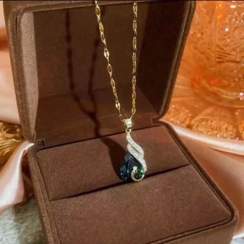 Conjuntos de jóias de luxo elegante azul pavão cristal longo borla brincos para mulher personalidade vintage balançar brincos colar