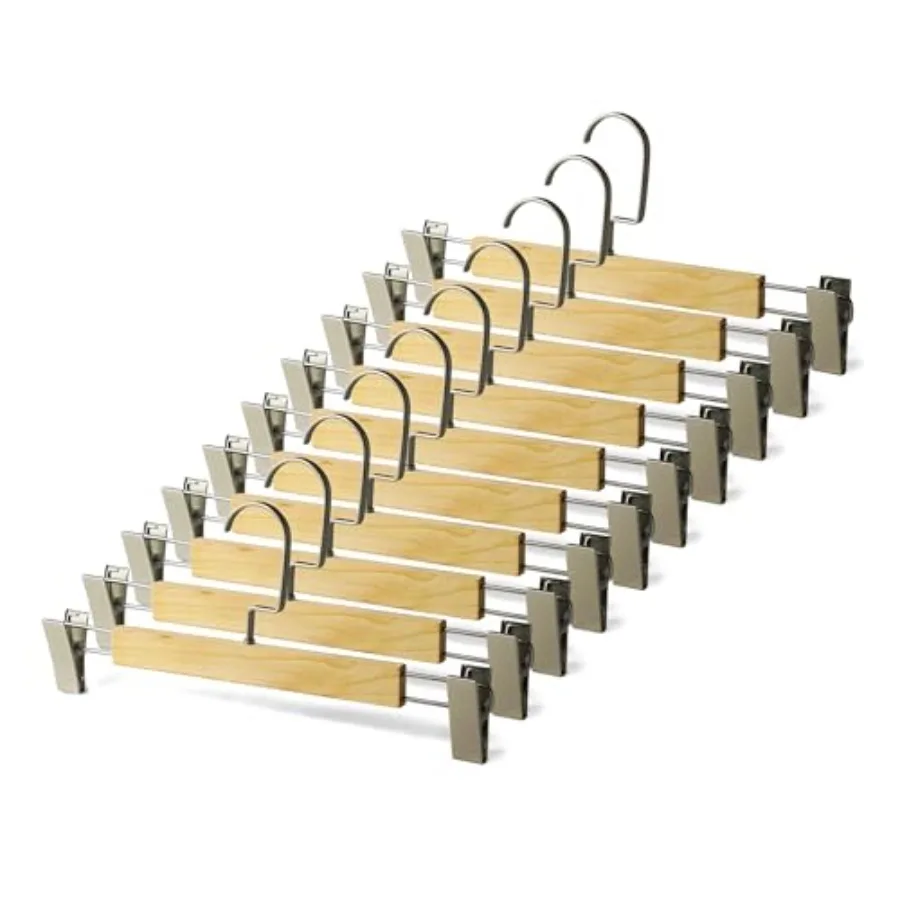 

Деревянные вешалки-зажимы цветные для брюк, юбок и шорт с поворотным на 360 градусов серебряным крючком, металлические зажимы для экономии места, 10 штук в упаковке