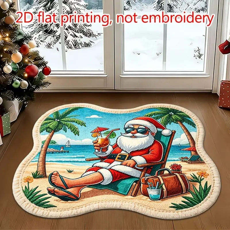 VIKAMA Christmas Area Rug Santa Tropical Beach Chair Sunglasses Cocktail Coconut Tree Funny Non Slip Floor Decor Washable Unique