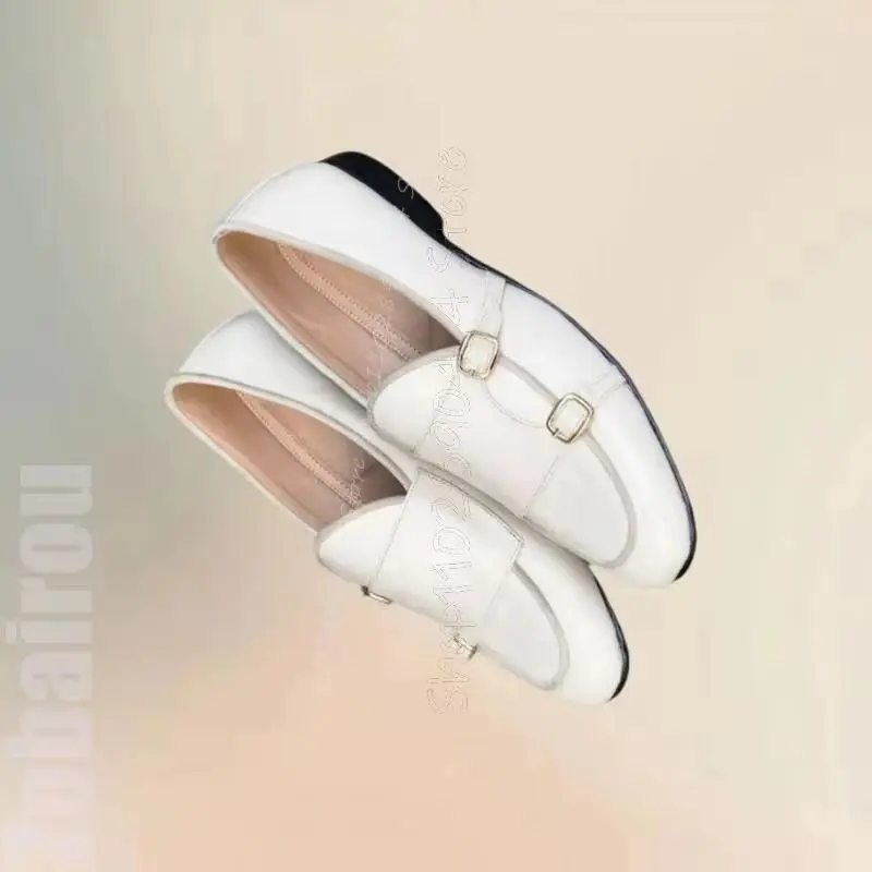 White Buckle Decor Double Monk Penny Loafers Fashion Slip On Men Shoes Luxurious Handmade Party Banquet Office Men Casual Shoes