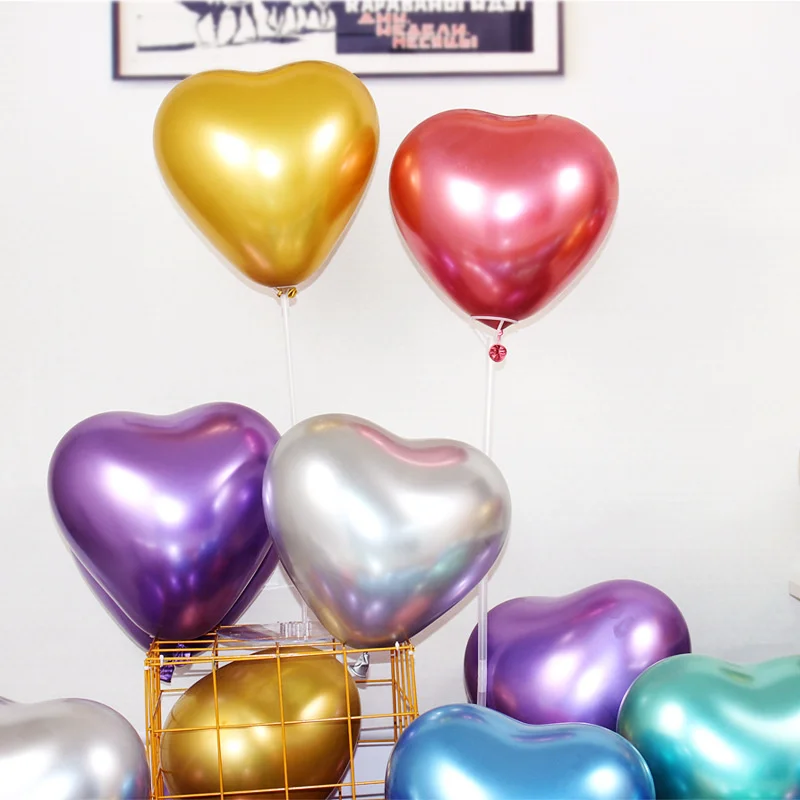 50PCS 10 inch heart-shaped metal balloon golden latex balloon wedding decoration balloon birthday party balloon wholesale