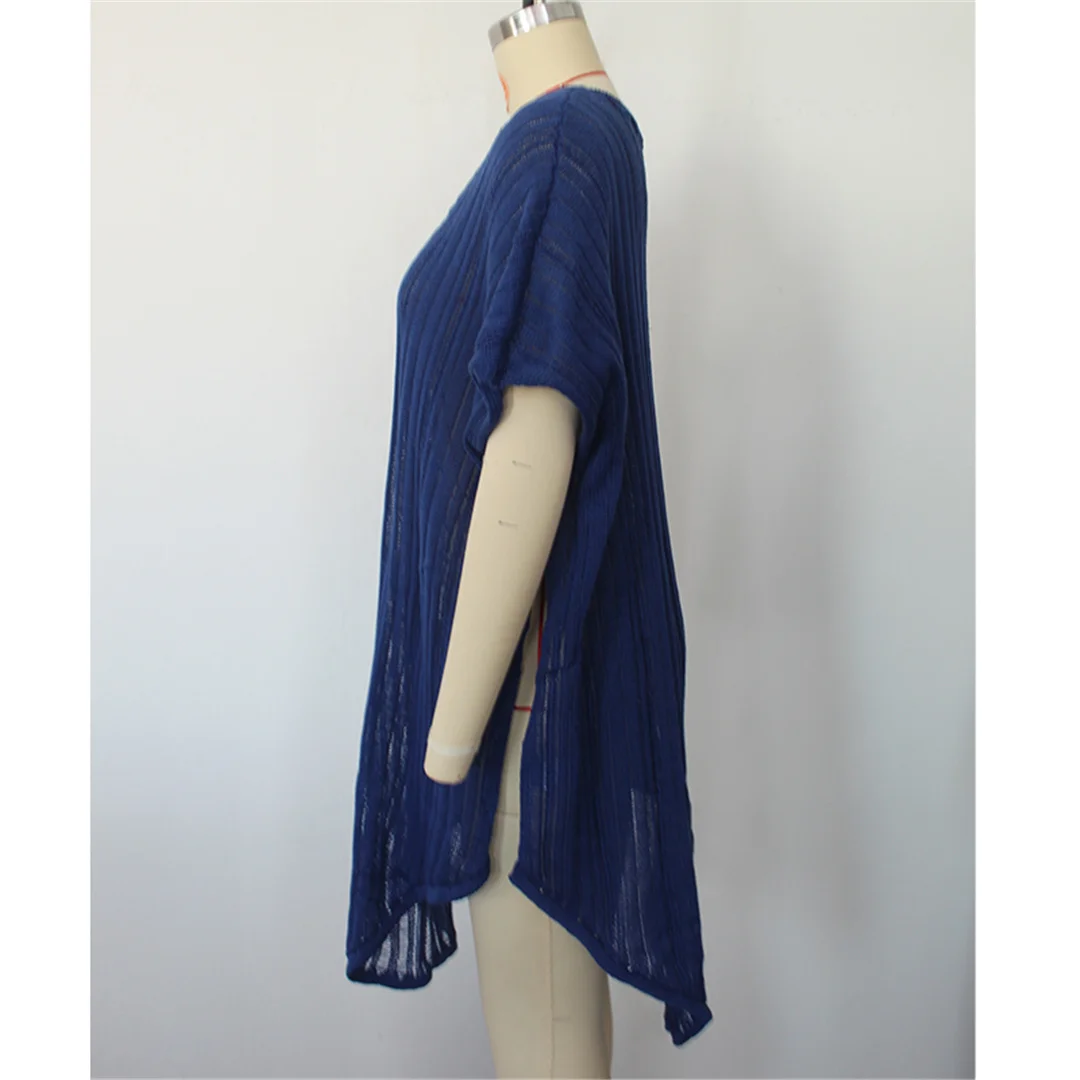 Neues, kurzärmeliges, einfarbiges, gehäkeltes Strick-Tunika-Strandkleid mit V-Ausschnitt, Strandkleid, Strandmode, Damen V8534 – Detail 17