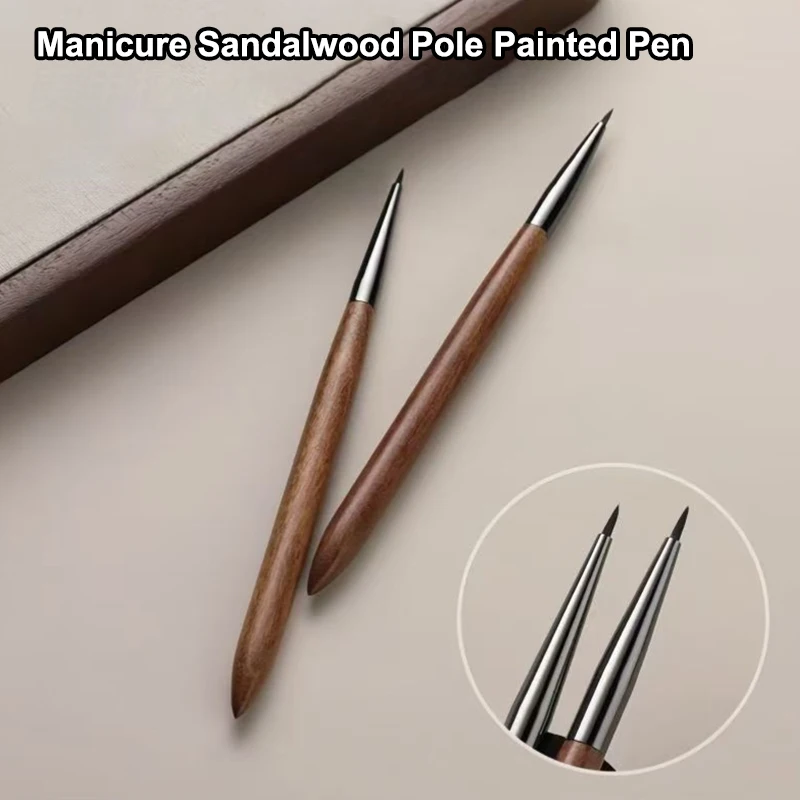 1 قطعة خشب الصندل مسمار الأشعة فوق البنفسجية هلام فرشاة قلم مسمار الفن بطانة فرشاة زهرة اللوحة قلم رسم أداة مانيكير