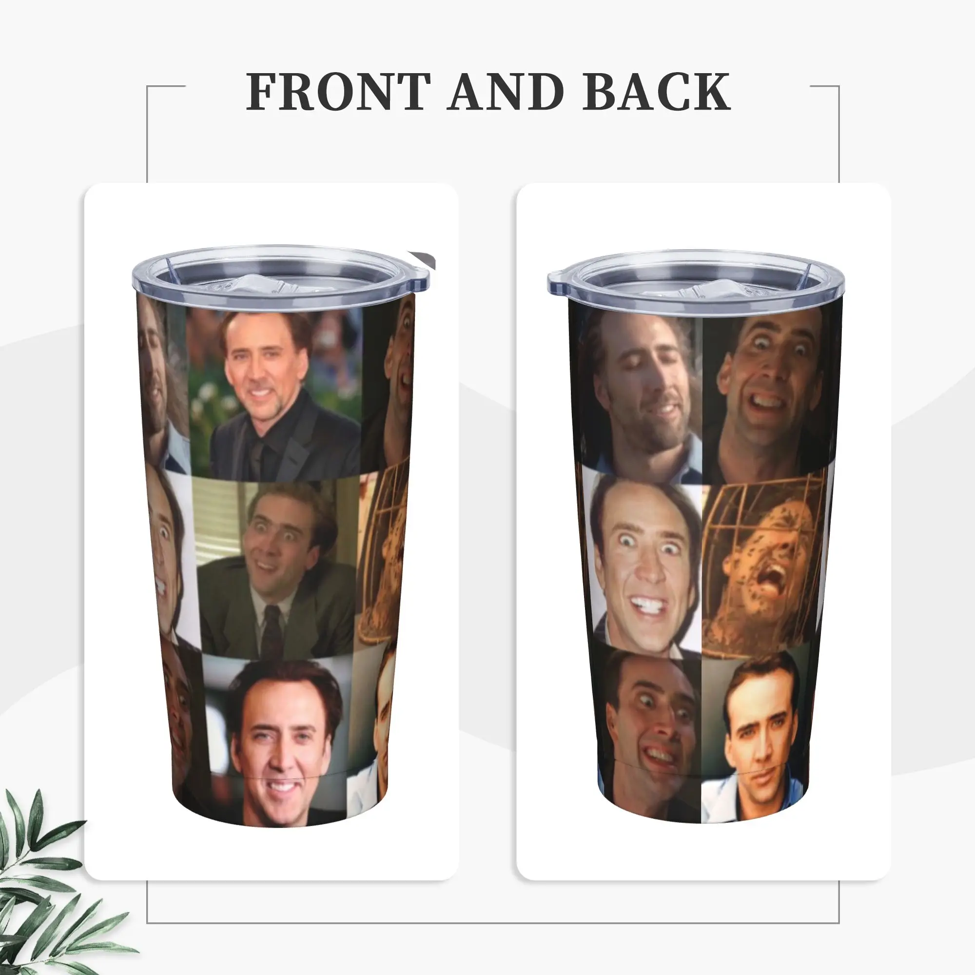 Nicolas Cage Face Meme Tumbler Vacuum Insulated Nicolas Cage Printed Coffee Cups Vacuum Flask Home Mugs Water Bottle, 20oz