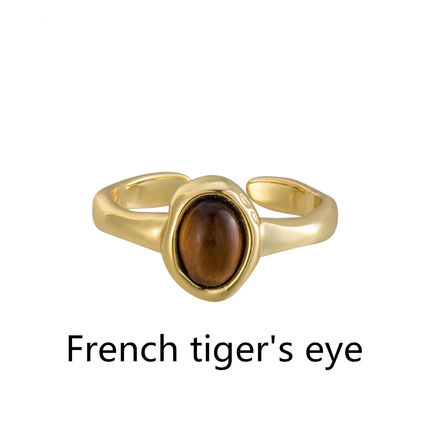 シルバー925のシンプルな光沢のあるリング,タイガーズアイストーン,楕円形の幾何学的形状,琥珀色の高度な感覚,オープンリング,ファッション