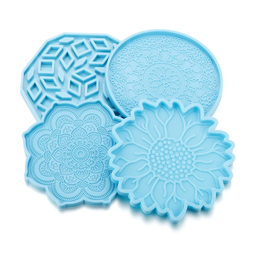 Flores redondas grooved chá coaster copo de café bandeja de silicone molde para diy resina cola epoxy artesanato mesa decoração para casa fazendo ferramenta