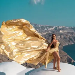 Flying Gold Prom Dresses Sexy Slit Backless abendkleider robe de soirée longue Long Evening Dress Formal Gowns For Photoshoot