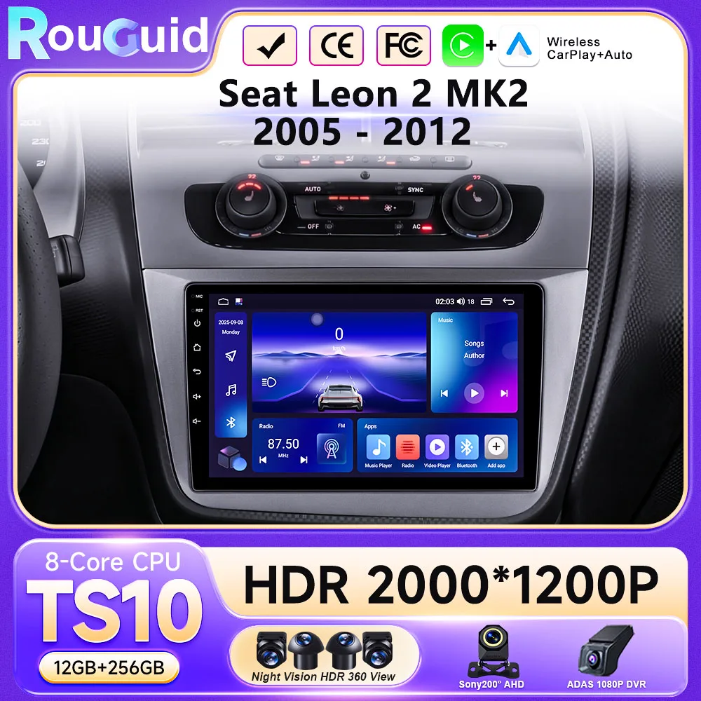 

Беспроводная автомобильная магнитола с CarPlay для Seat Leon 2 MK2 2005-2012, Android 16, навигация GPS, мультимедийный видеоплеер QLED