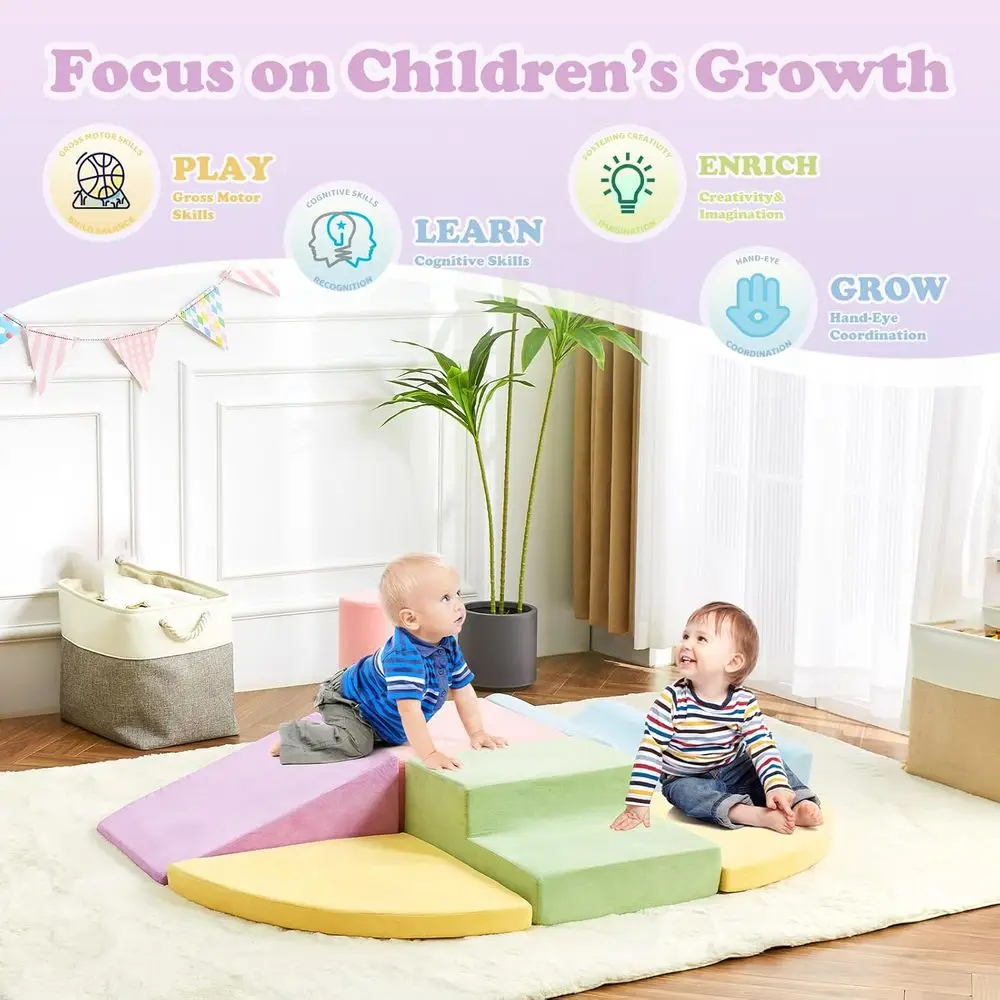 7ピースソフトフォーム幼児用クライミングセット、ハイハイ、クライミング、スライド用の屋内プレイジム