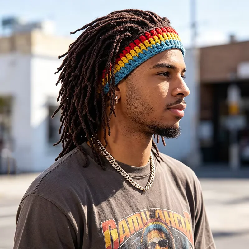 Reggae Wig Beanie Cap False Braid Dreadlocks Wigs African Jamaica Handmade Crochet Knit Hat Halloween Cosplay Party Wig Headwear