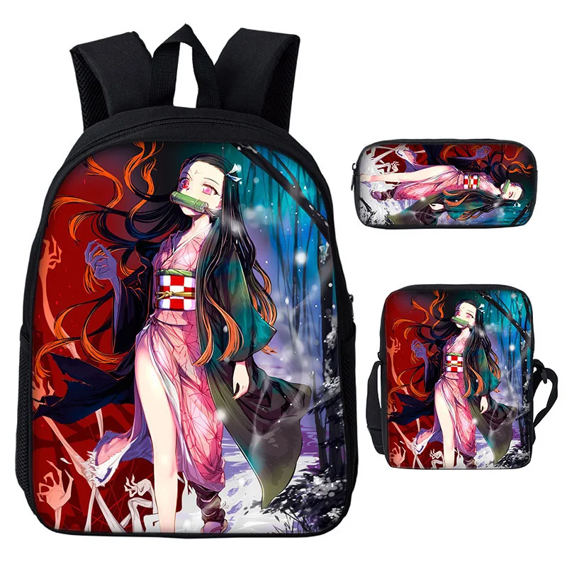 

3PCS/SET Japan Anime Demon Slayer Students Boys Girls Schoolbag Backpack Children Teenager Cartoon Oxford Waterproof School Bag
