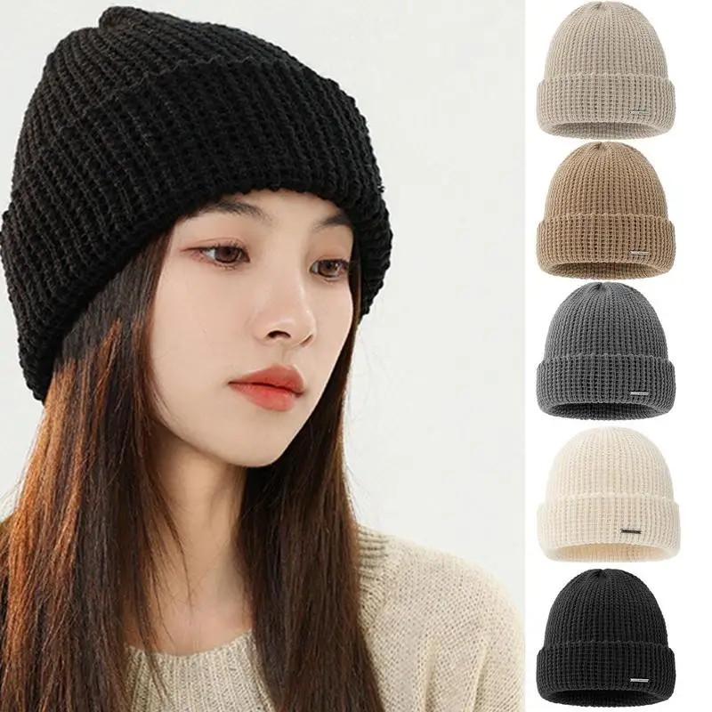 

Knit Hat Winter Warm Beanie Cap Soft Warm Winter Hats Thickened Knitted Cap Beanie Hat Women's Beanie Knitted Cuffed Beanie Hats