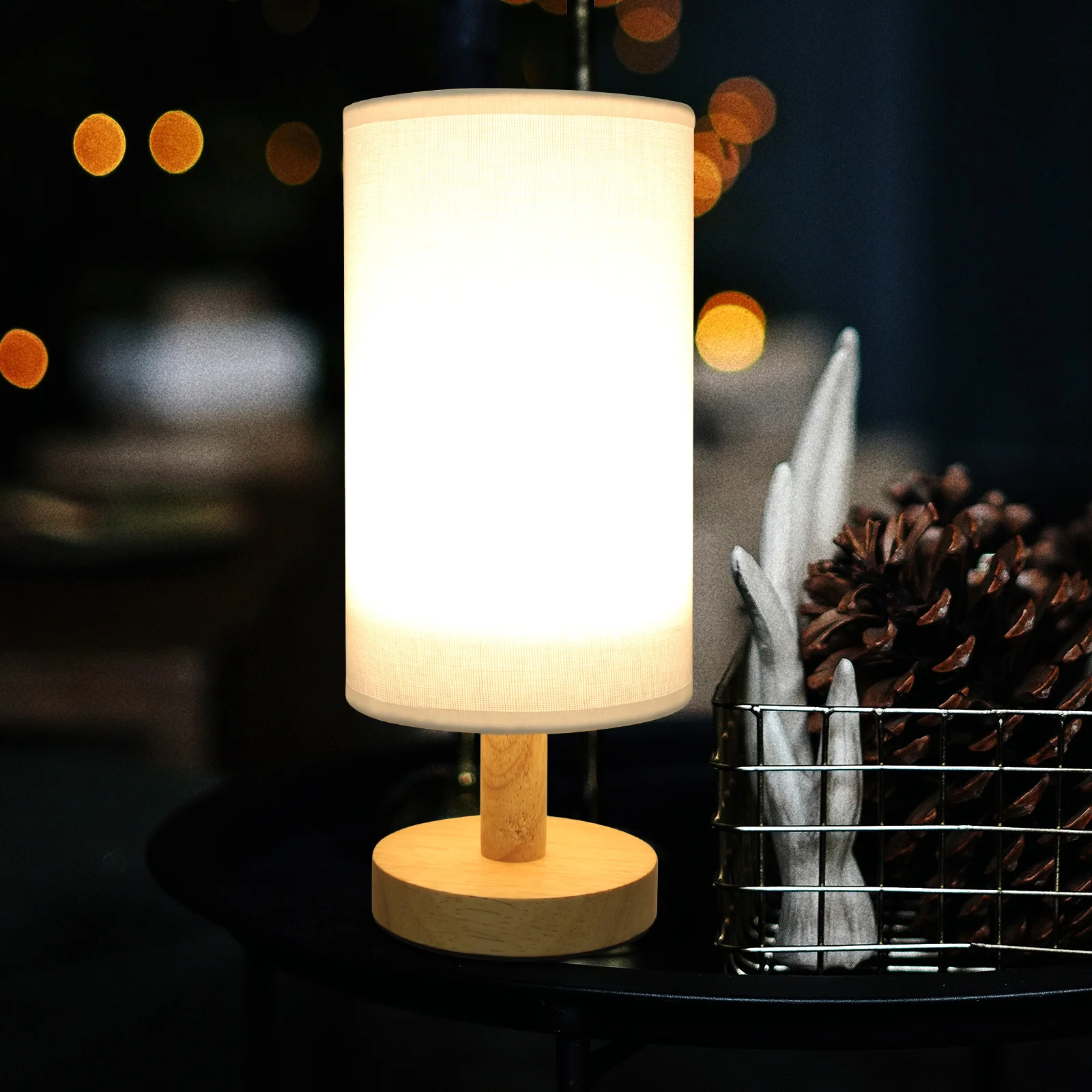 

Small Table Lamp Bedside Lamp for Bedroom Night Light USB Fabric Wood Smooth Modern Cozy Decorative Warm Shop