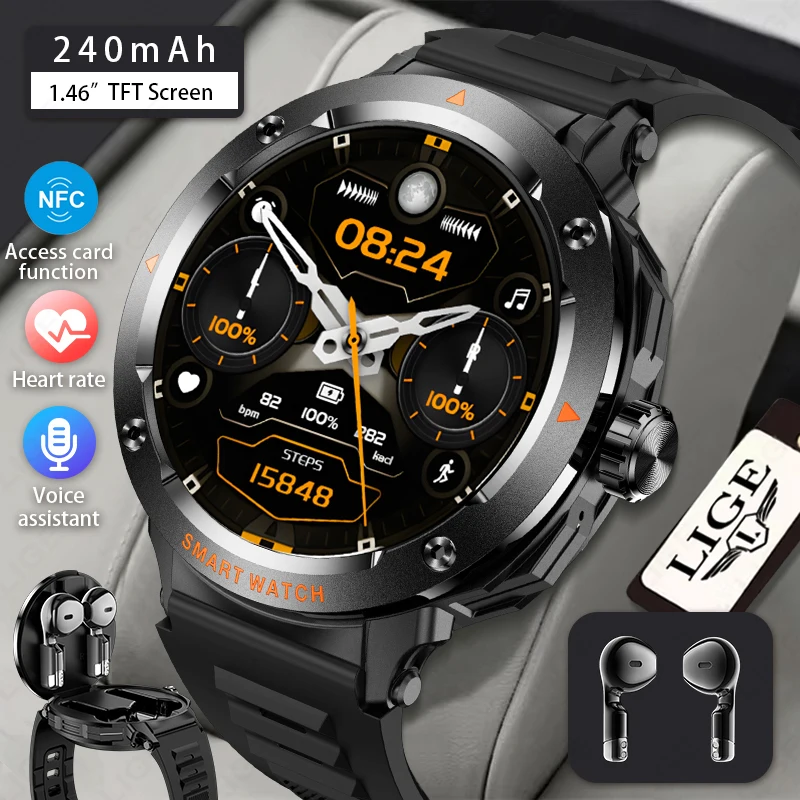 

D13 2 in 1 Smart Watch with Earbuds 1.46" Smartwatch TWS HiFi Stereo Wireless Headset Combo Bluetooth Phone Call for Android iOS