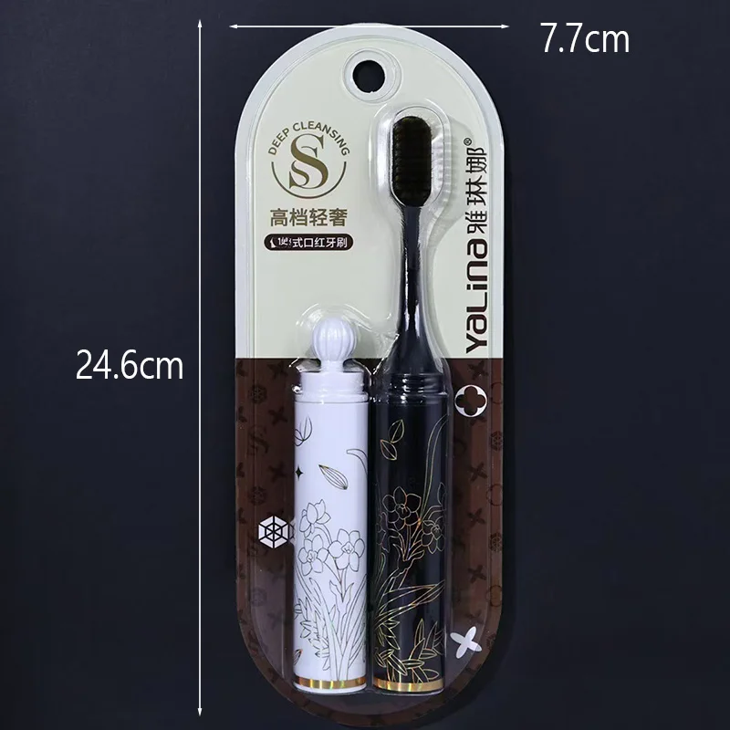 2-delige tandenborstels in de vorm van lippenstift Draagbare opvouwbare plastic tandenborstels Tanden reinigen en mondverzorging voor reizen Tandenborstelset