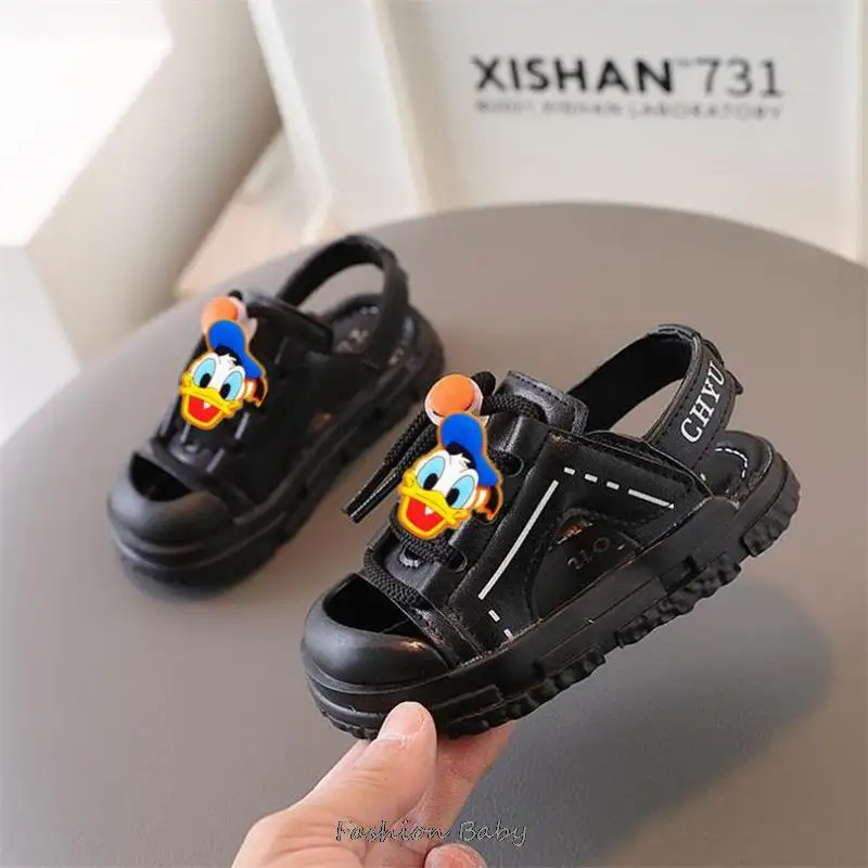 Disney-zapatos de Mickey y Minnie para niños, Sandalias planas suaves ligeras a la moda, zapatos informales de playa para niños y niñas, para