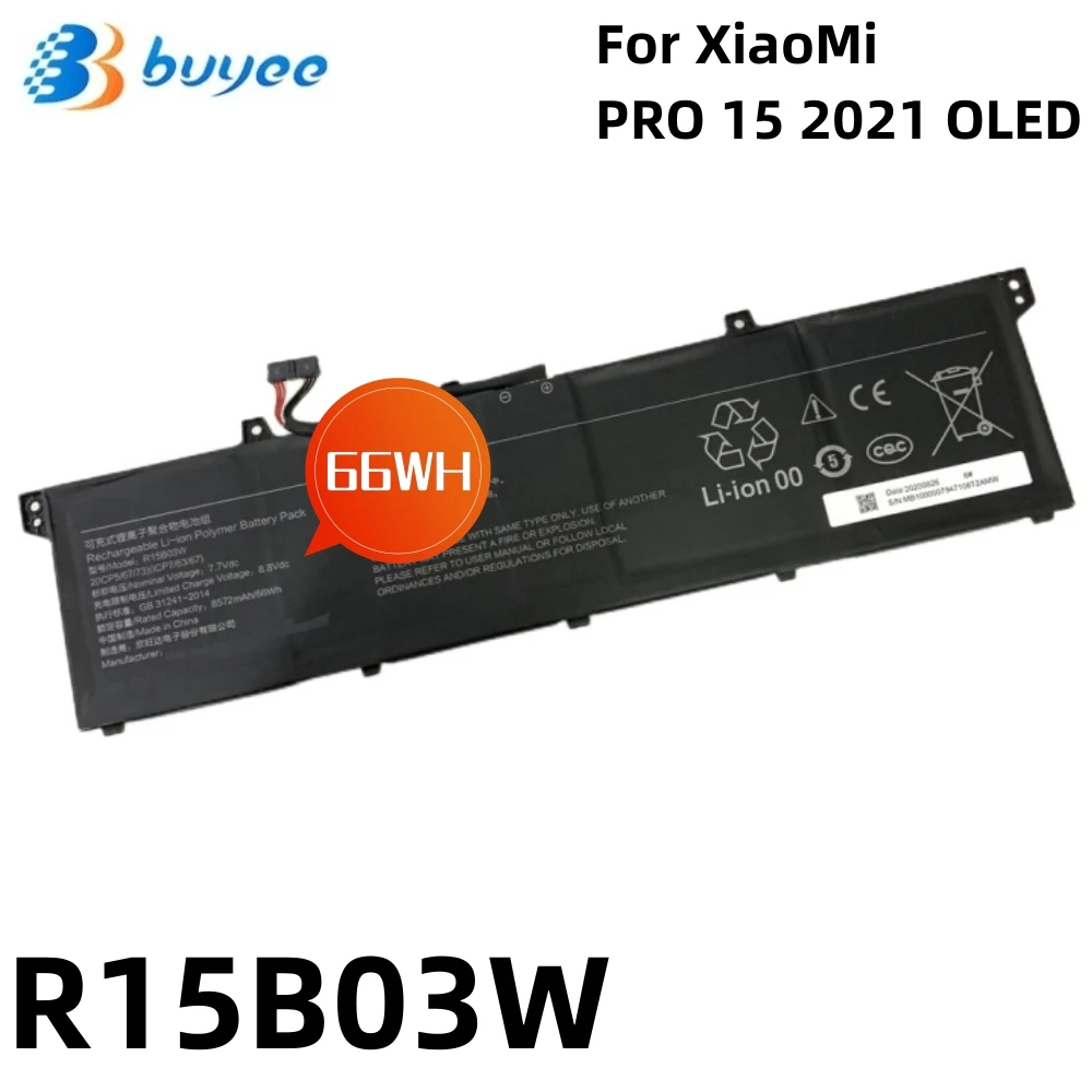 New R15B03W Rechargeable Li-ion Battery Pack For Xiaomi Pro 15 2021 OLED Laptop XMA2009-AL/FJ/EJ/AJ/DB Series 7.7V 66WH R15BO3W