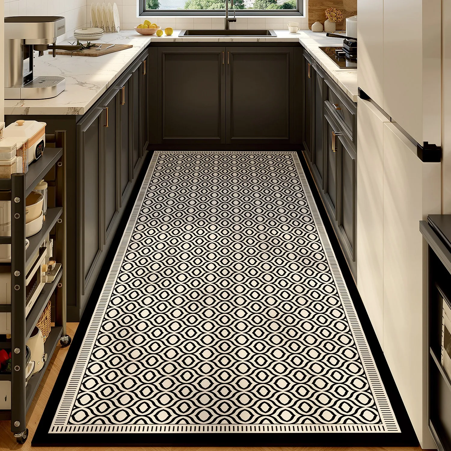 Geometric Pattern Kitchen Carpet Oil-proof Dirty Resistant Rug Anti-slip Floor Mats Wipeable No-clean PVC Leather Mat שטיח למטבח