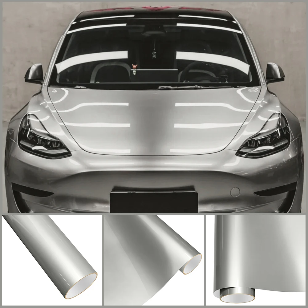 

Glossy Car Vinyl Film PET Liquid Metal Silver Auto Wrapping Film Waterproof Self Adhesive Motorcycle Car Body Decoration Decal