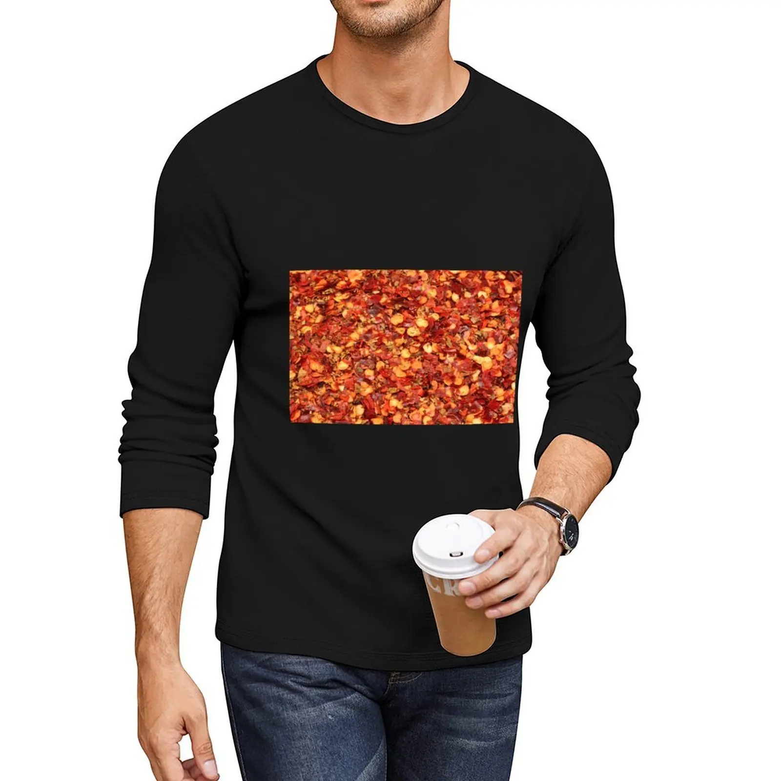 Camiseta larga con copos y semillas de chile rojo molido, camisetas personalizadas, ropa kawaii, camisetas bonitas, camisetas blancas para niños, camiseta para hombres