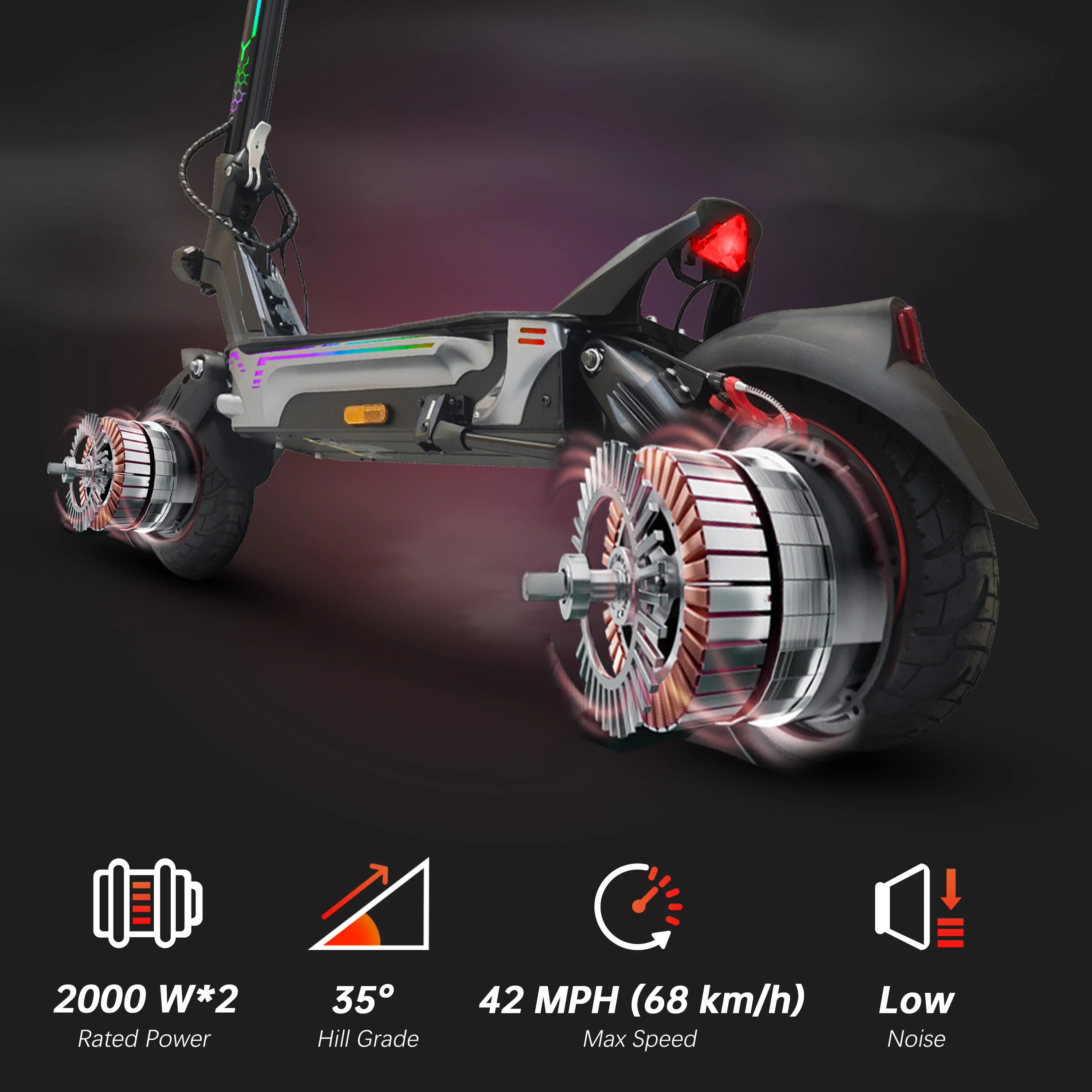 ZWHEEL GT1-Lite Dual Motors Electric Scooter Max Power 4000W Max Speed 42MPH Max Range 50 Miles 1300Wh Battery 4 Usage Modes All-wheel Drive 11''Off-Road Tires APP Bluetooth Unlocking Anti-theft Protection Shock Absorbing Arm Foldable EScooter US Stock